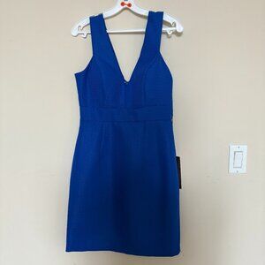 Mac Duggal Women's V Neck Sleeveless Cocktail Royal Blue Party Prom Dress Size 8